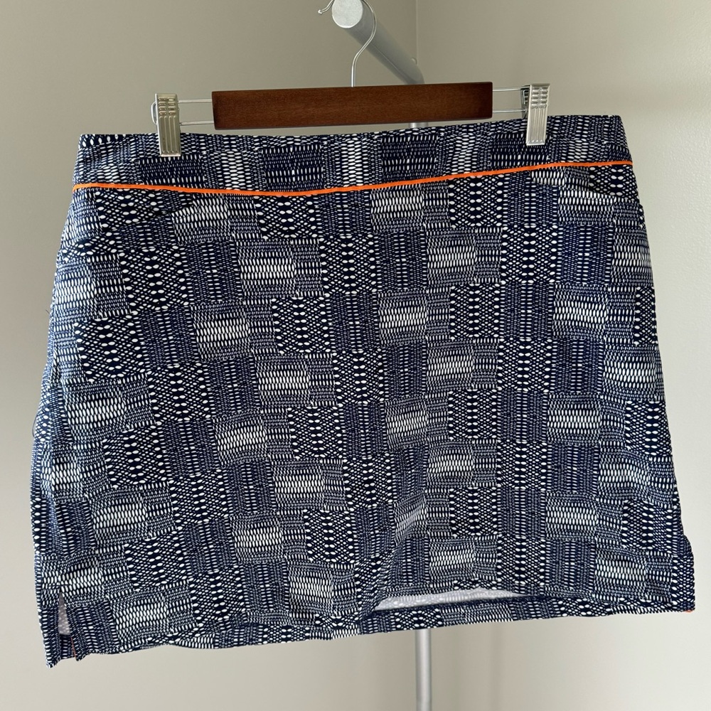 Lady Hagen Blue and White Geometric Skort with Orange Trim